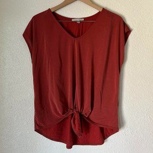 Green Envelope Tie Front Short Sleeve Top Burnt Orange L